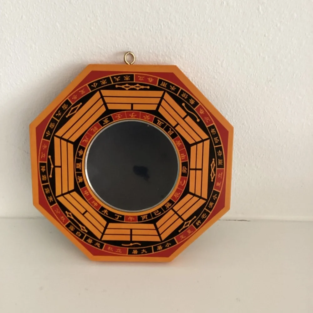 Feng Shui Mirror Traditional Chinese Culture Decor Office Orange Wood NEW